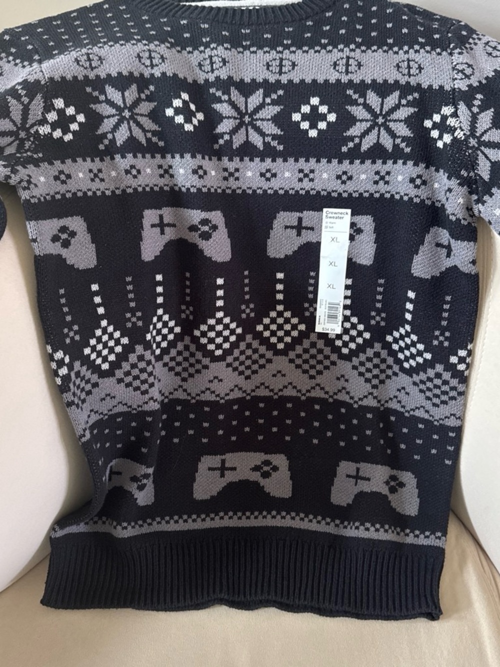 Boy’s XL Gaming Controller Pattern Sweater - Black & Gray
